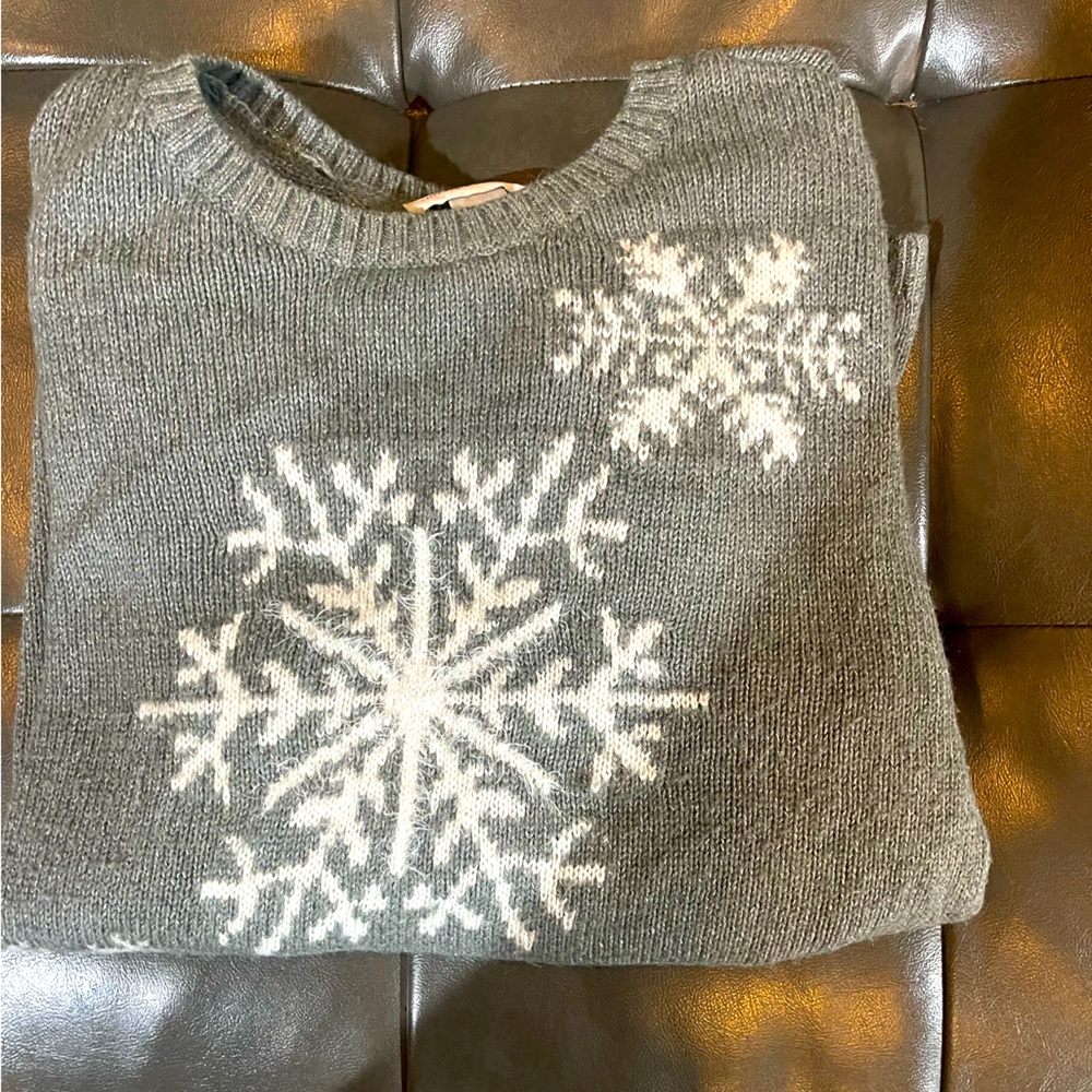 Christopher & Banks Sweater Womens x LARGE Gray Ivory Snowflake Sparkle Shine